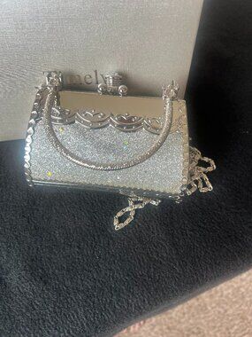 VTG metal silver tone Sparkle Bling Purse, small with box.  Timely brand